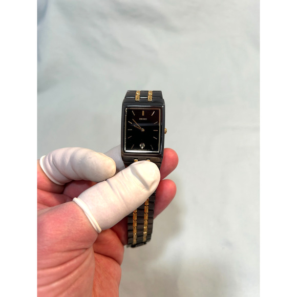 Vintage Seiko 7N39 5A29 Men's Slim Tank Watch Two Tone Black and Gold. Runs Well - Picture 10 of 10